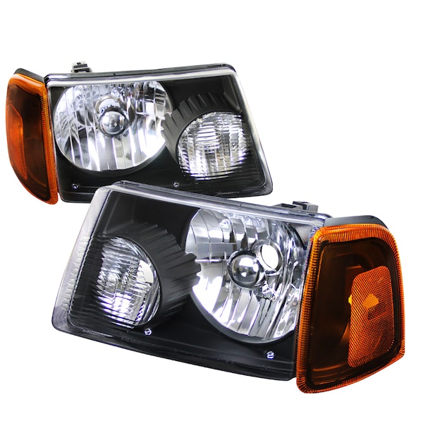 Spec-D Tuning 01-11 Ford Ranger Black Euro Headlight With Corner 2LCLH-RAN01JM-RS - main
